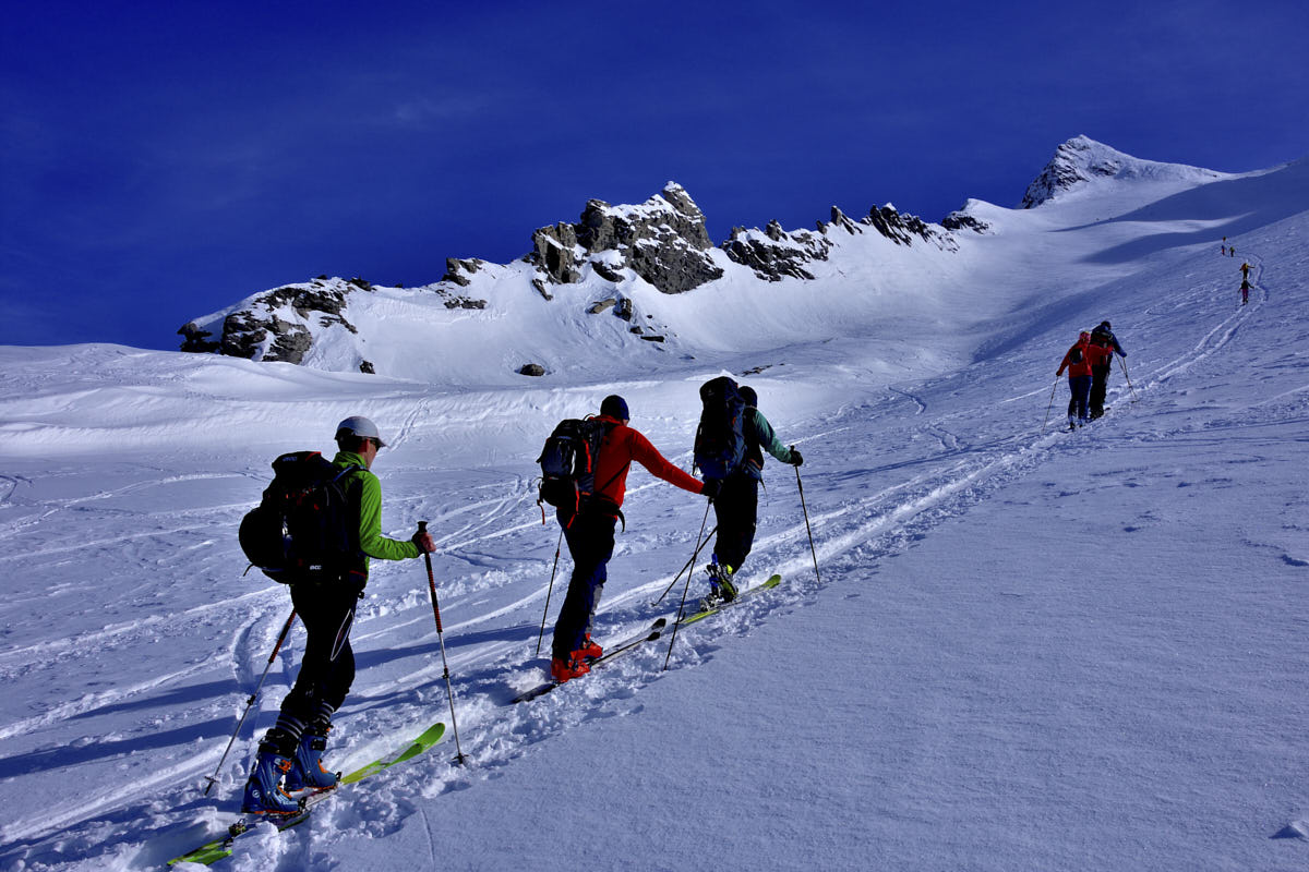 Aufstieg am Homattugletscher zum Breithornpass